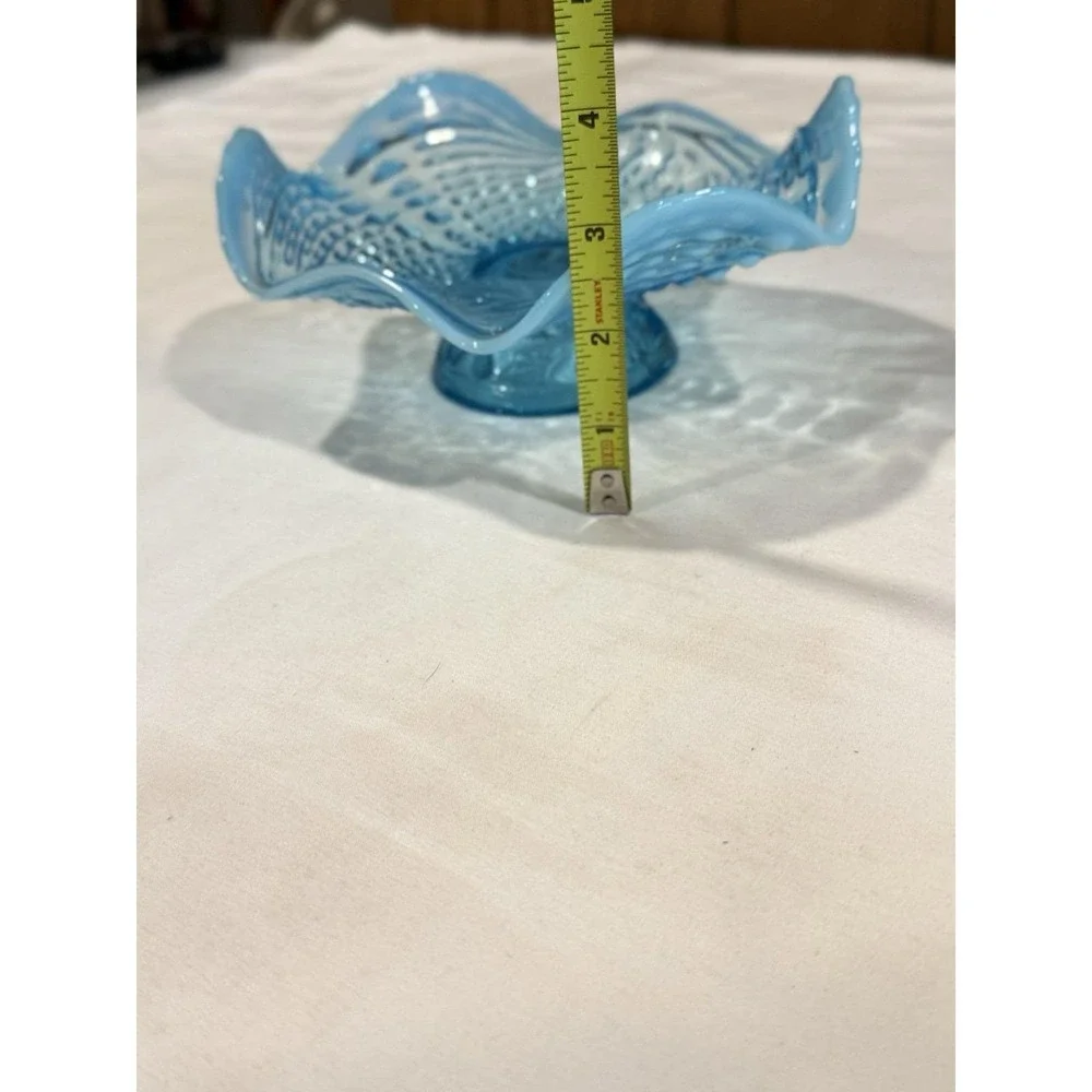 Antique Northwood Argonaut Shell Nautilus Blue Opalescent Ruffled Bowl